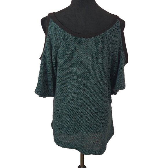 BCBGeneration Womens Top Teal Knit Sweater Blouse Cold Shoulder Size Medium - Picture 5 of 16